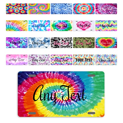 Artswow Personalized License Plate for Front Car Customize Your Own Text Novelty Tag Aluminum Decorative Auto Car Tag 12"x6" with 4 Holes, Tie Die