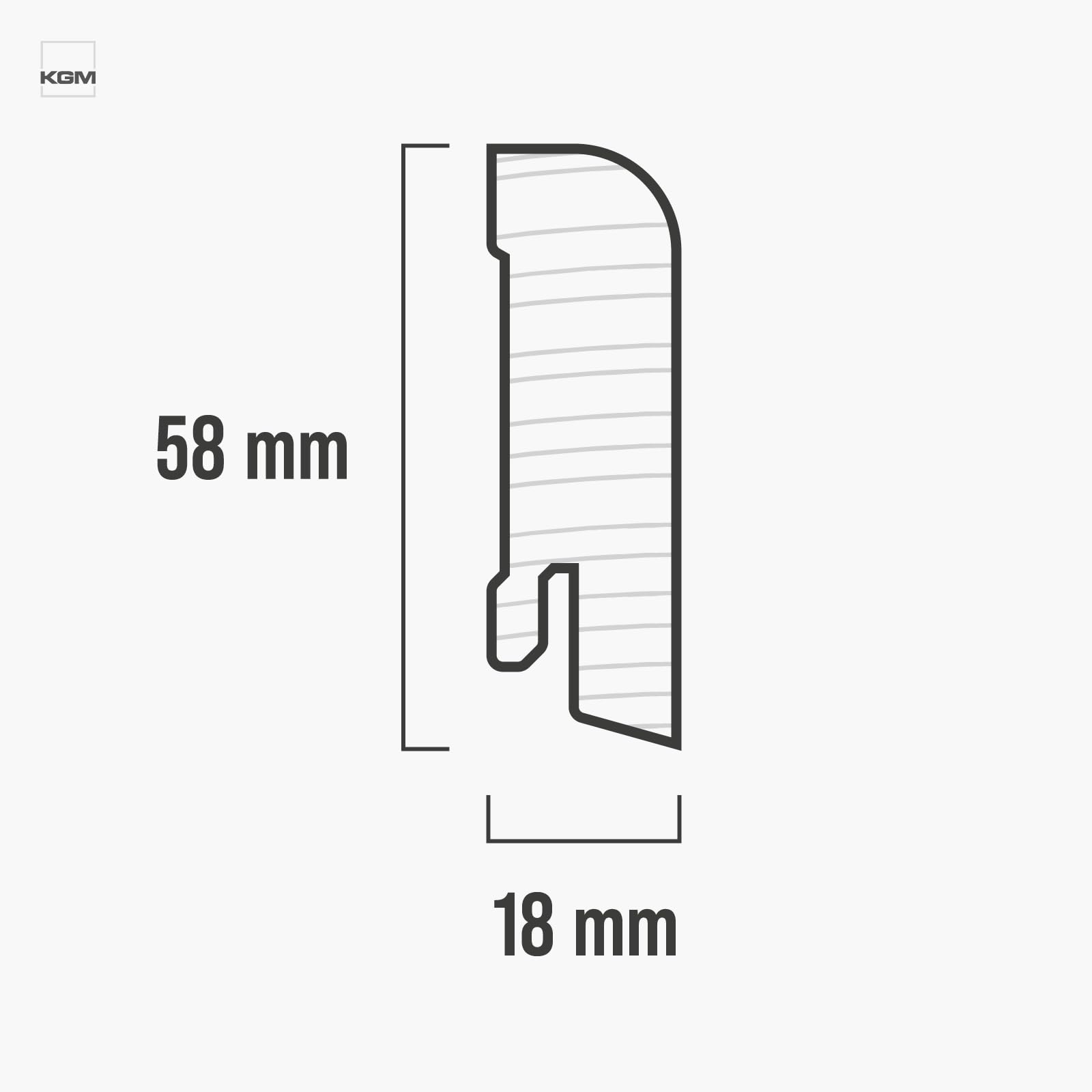 KGM Massivholz Sockelleiste Oben Rund - Weiß - 2400 x 18 x 58 mm - 10 Stk.