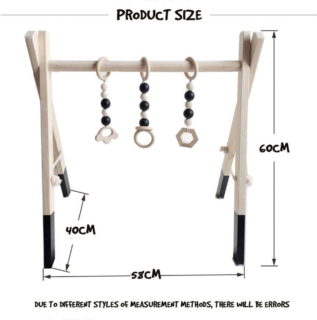Handmade Foldable Wooden Baby Play Gym Rack with 3 Pendants Green (White)