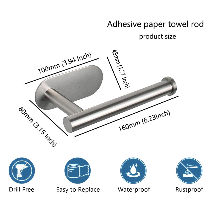 Toilet Paper Holder, Wall Mount, Upgraded Adhesive Toilet Roll Holder, no Drilling, Bathroom/Washroom, Stainless Steel, Rustproof (2 Pack, Brushed Nickel)