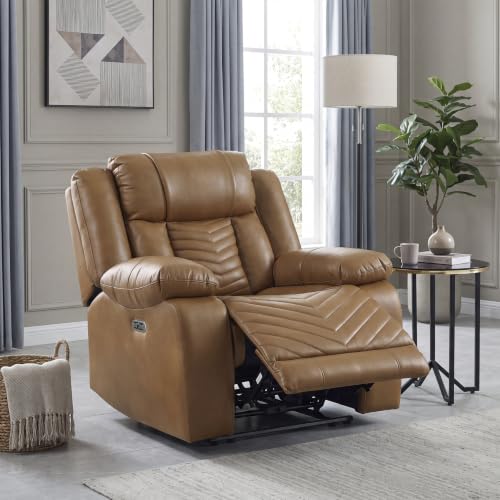 Image of Lexicon Faux Leather Power Recliner Chair with USB Charging Ports, Brown