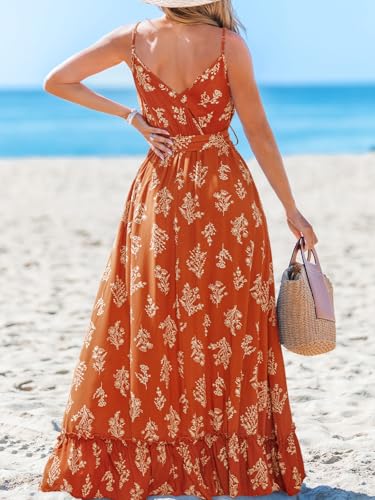 Image of CUPSHE Women's Summer Boho Maxi Dresses Sleeveless V Neck Beach Vacation Long Sun Dress Belted Flowy Tropical Resort Wear