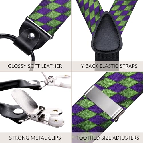 Image of Dubulle Suspender and Bow Tie for Men Paisley Solid Mens Suit Braces Pretied Bowtie and Handkerchief Cufflinks Formal Wedding