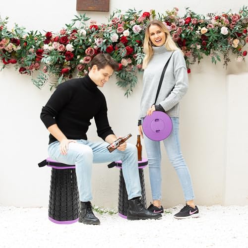 Image of ALEVMOOM 2026 Collapsible Stool with Thick Cushion, H18.1 D10.24 Portable Telescoping More Sturdy Load Capacity 600Lbs, Retractable Adjustable Camping Folding Stool for Outdoor Hiking BBQ Climb