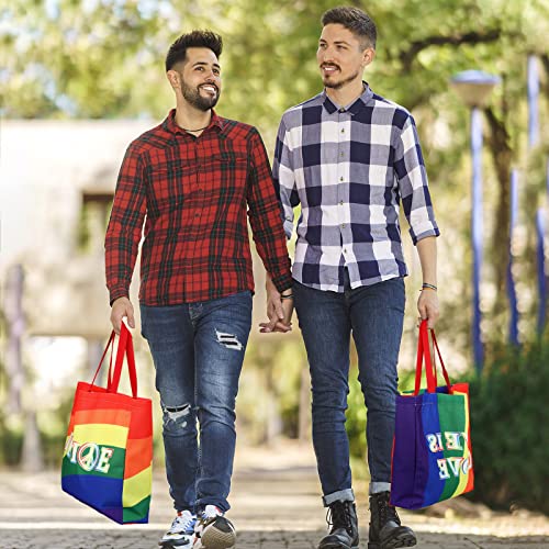 Photect 4 Pcs Gay Pride Tote Bags Rainbow Bags Lgbt Canvas Bags Rainbow Stripes Shopping Bags Lesbian Canvas Tote Bags For Women Men Pride Gifts, 15.7 X 15 X 3.5 Inch #TOP4