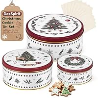 DazSpirit Weihnachtskeksdosen Set aus Metall, Keksdosen mit Deckel für Weihnachten, Plätzchendose & Weihnachtsgebäck Dose, Aufbewahrung für Kekse und Süßigkeiten, 3 Größen, inkl. 10 Blatt Backpapier