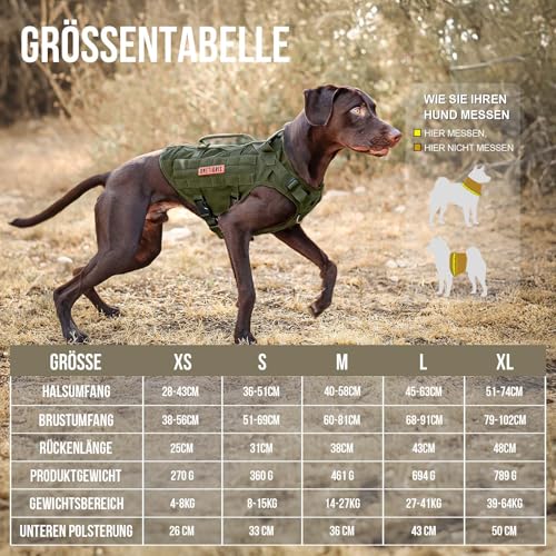 OneTigris Hundegeschirr Mittelgroße Hunde, AIRE MESH Taktisches Anti Zug Geschirr mit 2 Griff Verstellbar Brustgeschirr No Pull Dog Harness Atmungsaktiv Grün M