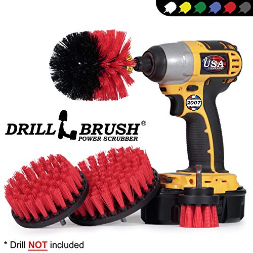 Drillbrush ORIG-RB-STIFF-2-4-5IN-RED-SHORT Stiff Bristle 4 Piece Drill Brush Nylon Cordless Drill Powered Spinning Brush Heavy Duty Scrubbing thumb #3