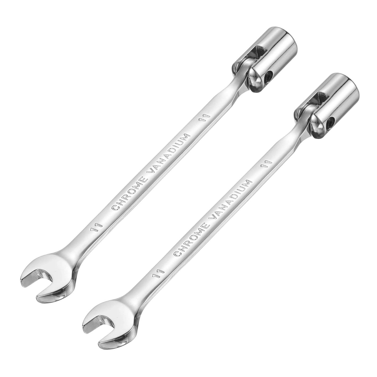 sourcing map 2 Pcs 11mm Swivel Head Socket Combination Spanner Wrench CR-V Steel Rotary Torx Socket Head Open End Wrenches Spanner Mirror Polishing for Auto Car Repairing