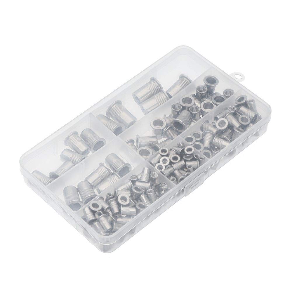 165pcs Flat Head Rivet Nuts Acciaio Inossidabile Metric Metric Recked Doce Assortment Kit M3 M4 M5 M6 M8 M10