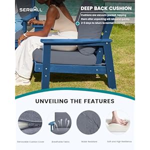 SERWALL HDPE Outdoor Furniture Set 4 Piece All Weather Outdoor Sofa Set Wood Like Outdoor Sectional Couch Patio Furniture Set for Porch Balcony Garden Backyard Blue Frame with Grey Cushions