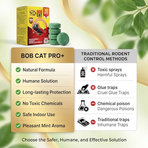 Image of BOB CAT Pro+ Peppermint Repellent Rat Balls | Protection from Rodent | Safe No-Kill | 100% Herbal & Natural | 30-Day Protection | for Car, Home,Warehouse,Factory & Office | 10 Piece |Formulation 1X