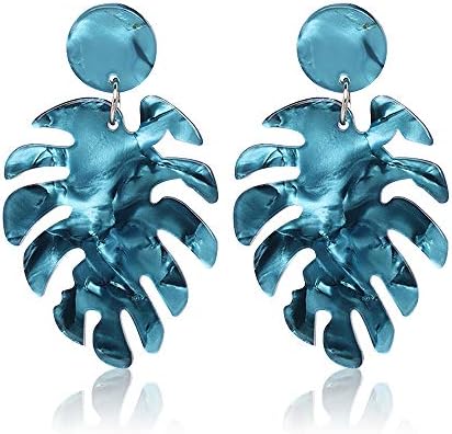 Acrylic Earrings for Women Drop Dangle Leaf Earrings Resin Minimalist Bohemian Statement Jewelry (Blue)