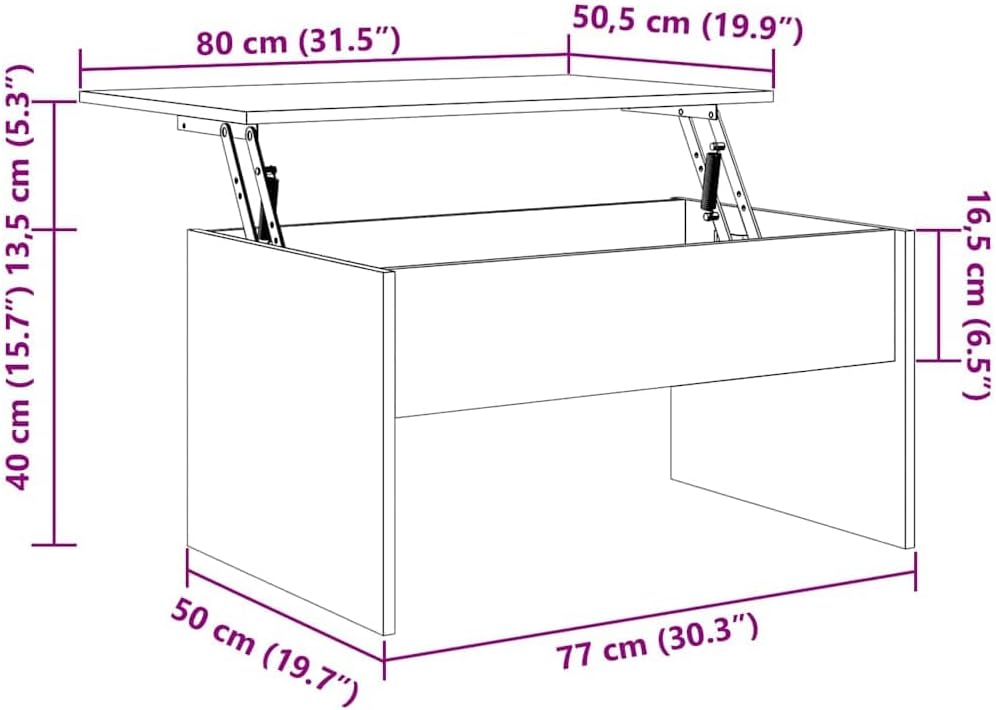 vidaXL Coffee Table, Lift Top End Table with Hidden Compartment, Accent Sofa Table for Living Room, Modern Style, High Gloss White Engineered Wood