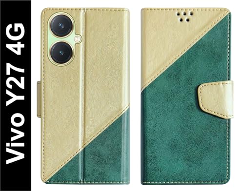 Image of SBMS Flip Cover for Vivo Y27 Back Cover Case with Magnatic Closure | Inbuilt Stand | Card & Money Pocket (MultiGreen)