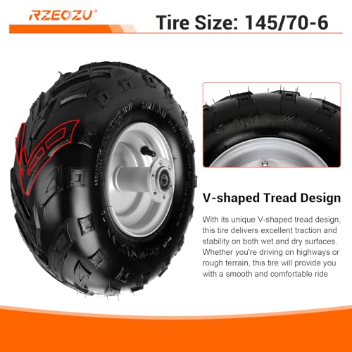 Image of 145 /70-6 Tires, Mini Bike Wheels Rims and Tires Assembly Kit Compatible with Coleman CT100U CC100X Baja DB30 Motovox MBX10 MBX11 Monster Moto 80cc 105cc Minibike Go Kart Parts Rear V-Tread Tire