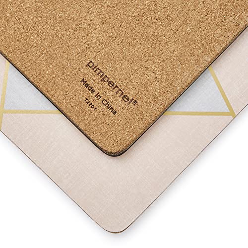 Pimpernel Urban Chic Collection Placemats | Set Of 4 | Pink And Taupe Shard Design | Heat Resistant Mats | Cork-Backed Board | Hard Placemat Set For Dining Table | Measures 15.7” X 11.7” #TOP2