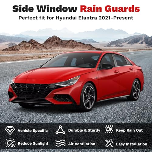Image of Canvcle Elantra Rain Guards - Window Visors for 2021-2025 2026 Hyundai Elantra, Outside-Mount Tape-On Side Window Wind Deflectors for Elantra Accessories, Vent Visors Shades Rainproof Black 4PCS
