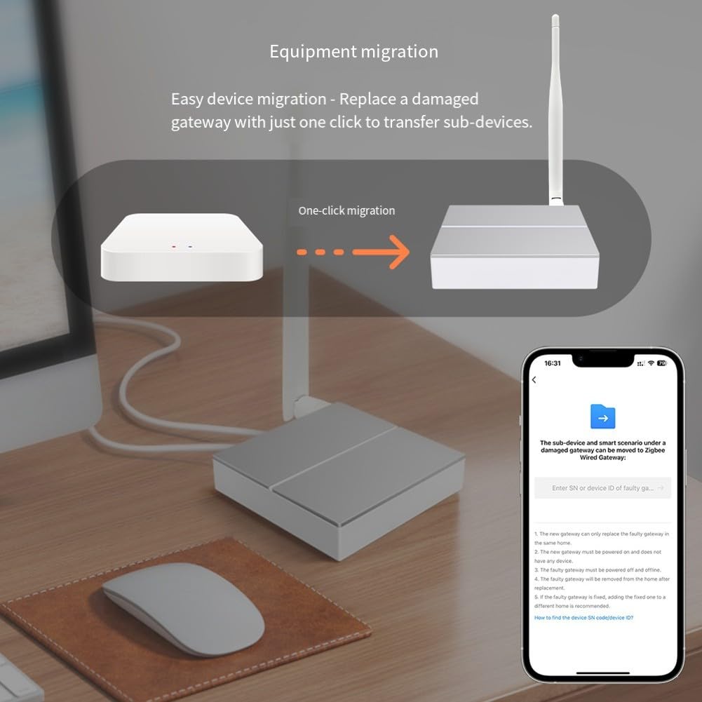 Hub intelligent pour passerelle pour Zigbee 3.0, filaire pour passerelle avec antenne externe, pour Smart Home Hub pour appareils Zigbee Contrôle central pour passerelle pour domotique