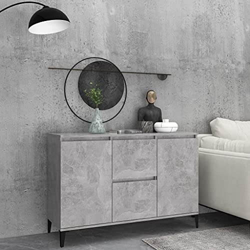 AUVYI Credenza per Sala da Pranzo con Cassetti con Ante 104x35x70 cm Armadietto Mobile da Salotto Buffet Cucina Mobiletto Ingresso Armadietto Multiuso Legno Multistrato, Metallo Grigio Cemento