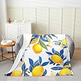 Feelyou Kids Lemon Flannel Fleece Throw Blanket Throw 50'x60' Tropical Fruit Print All Season Bed Blanket for Sofa Couch Summer Vacation Style Fuzzy Blanket Yellow Blue Plush Blanket Room Decor