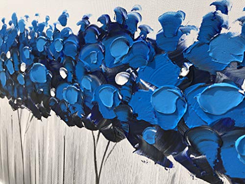 Yihui Arts Landscape Painting Abstract Tree Canvas Art Handpainted Indigo Blue Forest Pictures Artwork for Living Room Bedroom Wall Decor (20Wx40L) - Thumbnail 3
