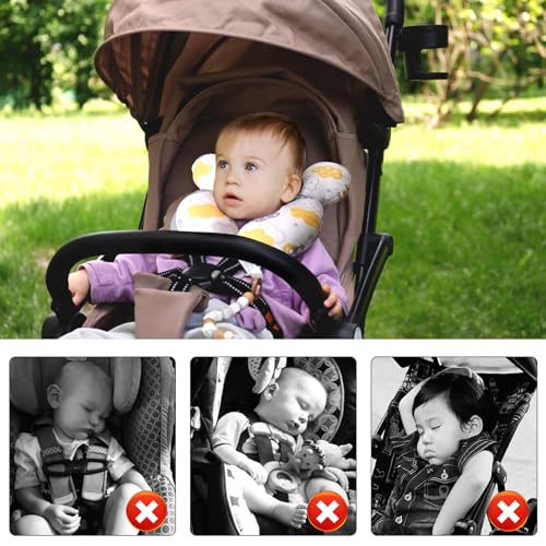 Image of vocheer Baby Travel Pillow(Upgraded), Head and Neck Support Pillow for Pushchair, Car Seat, Stroller, Bouncer, Cotton(Yellow Cloud)