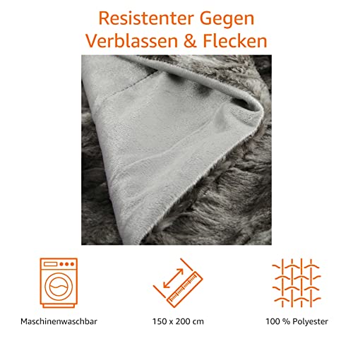 Amazon Basics Kunstfell-Überwurf Kuscheldecke, nicht beheizt, Grau, 150 x 200 cm