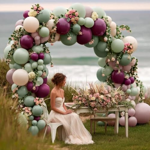 Image of Sage Green Plum Balloon Garland Kit - Double Stuffed Dusty Pink Mauve Sand Balloon Arch for Baby Shower Birthday Bachelorette Bridal Shower Wedding Party Decorations