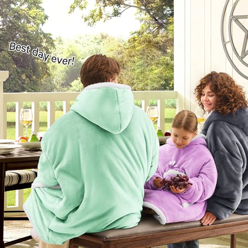 JOYWOO Purple Kids Wearable Blanket Hoodie,Oversized Cat lovers Hoodie Blanket for kids & Teens,Birthday Gifts for Girl Boys,Warm Cozy Fuzzy Sherpa Fleece Sweatshirt Blanket Giant Pocket Gifts,Purple