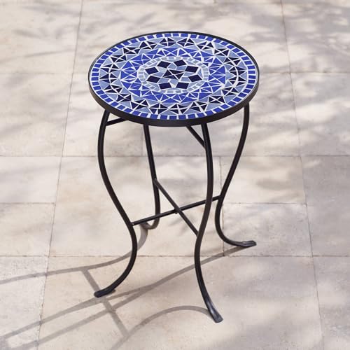 Teal Island Designs Cobalt Modern Black Metal Round Outdoor Accent Side Table 14