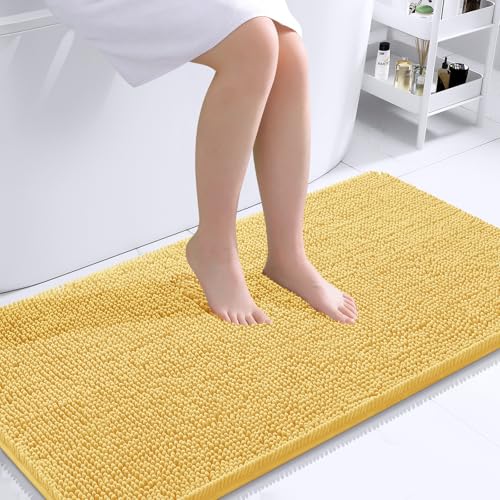 Image of OLANLY Large Bathroom Rugs 40x24, Extra Soft Absorbent Chenille Bath Rugs, Rubber Backing Quick Dry, Machine Washable Bath Mats for Bathroom Floor, Tub and Shower, Home Decor Accessories, Yellow