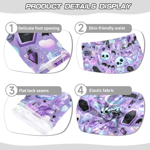 Skull Bat Rose Purple Girls Leggings Soft Stretch Workout Yoga Dance Pants for Kids Casual Tights3