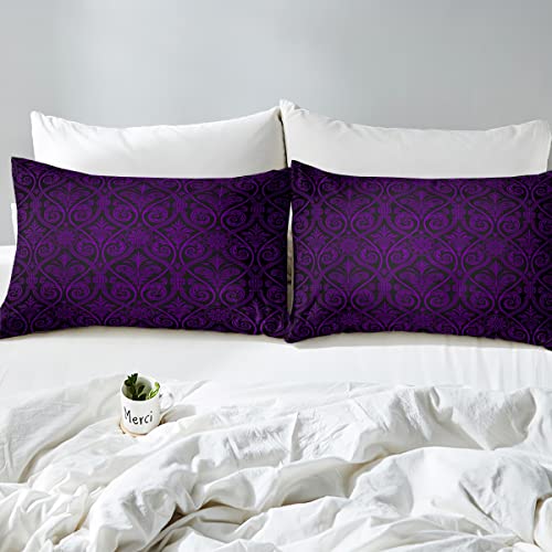 Purple Black Ombre Floral Bedding Set For Girls Women Super King Gothic Baroque Damask Comforter Cover Bohemian Exotic Duvet Cover Vintage Victorian Style Quilt Cover With 2 Pillow Cases - Image 3