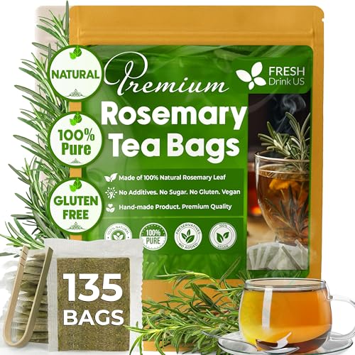 Image of FreshDrinkUS, Premium 135 Rosemary Leaf Tea Bags, 100% Natural and Pure Rosemary Dried Leaves, Pure Herbal Tea, No Additives, No Caffeine, No Gluten, Vegan. (135 Tea Bags)