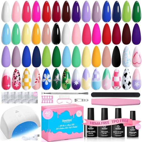 Image of Beetles Deal Box Gel Nail Polish Kit with U V Light - 20 Colors Gel Polish 40 Pcs Mix & Muse Nail Kit with TPO & HEMA Free Base and Top Coat DIY Nails Supplies Home Salon Manicure Set Gifts for Women