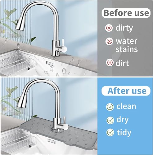 KIPTVO Silicone Faucet Mat, Silicone Kitchen Sink Splash Guard Drying Mat, Faucet Sink Draining Pad - Image 3