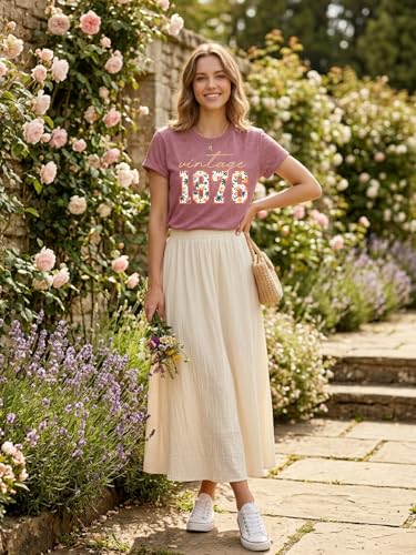Image of 50th Birthday Gift for Women Vintage 1975 T Shirts Retro Graphic Birthday Shirt Casual Letter Print Short Sleeve Tee Tops