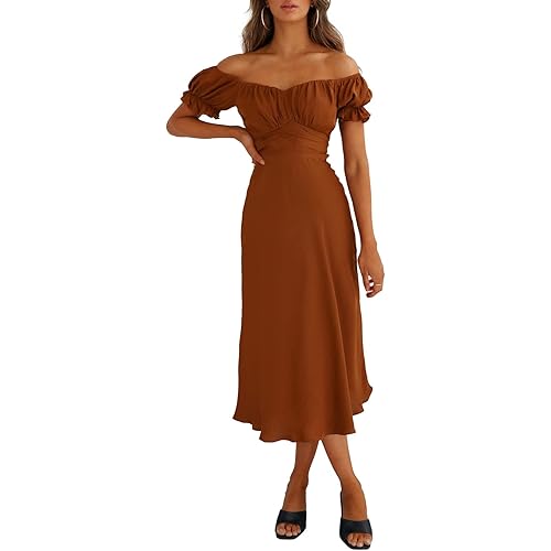 Linsery Women's Off Shoulder Long Dress Cocktail Party Wedding Formal Flowy Midi Dresses