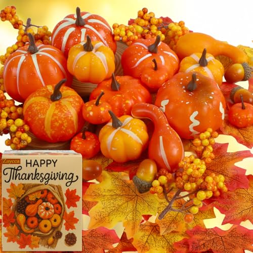 Zaycca 51PCS Mini Artificial Pumpkins Fall Decor Set,Foam Plastic Pumpkins