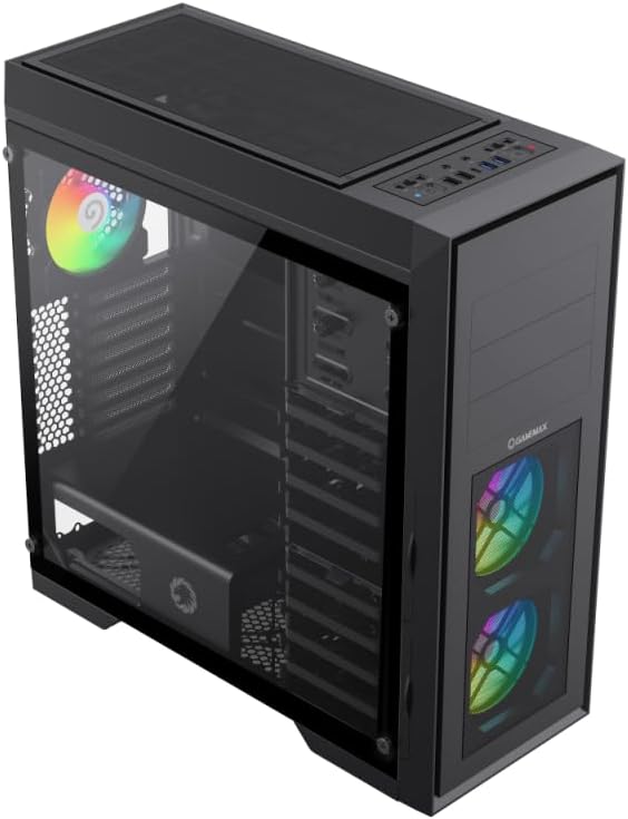 Top-front view of GAMEMAX Master 2 case showing front I/O ports and fan controller