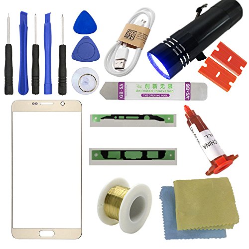 for Samsung Galaxy Note5 Screen Replacement, Sunmall Front Outer Lens Glass Screen Replacement Repair Kit for Samsung Galaxy Note5 N9200 N920A N920P N920T N920R N920V N920R4 with UV Glue (Gold)