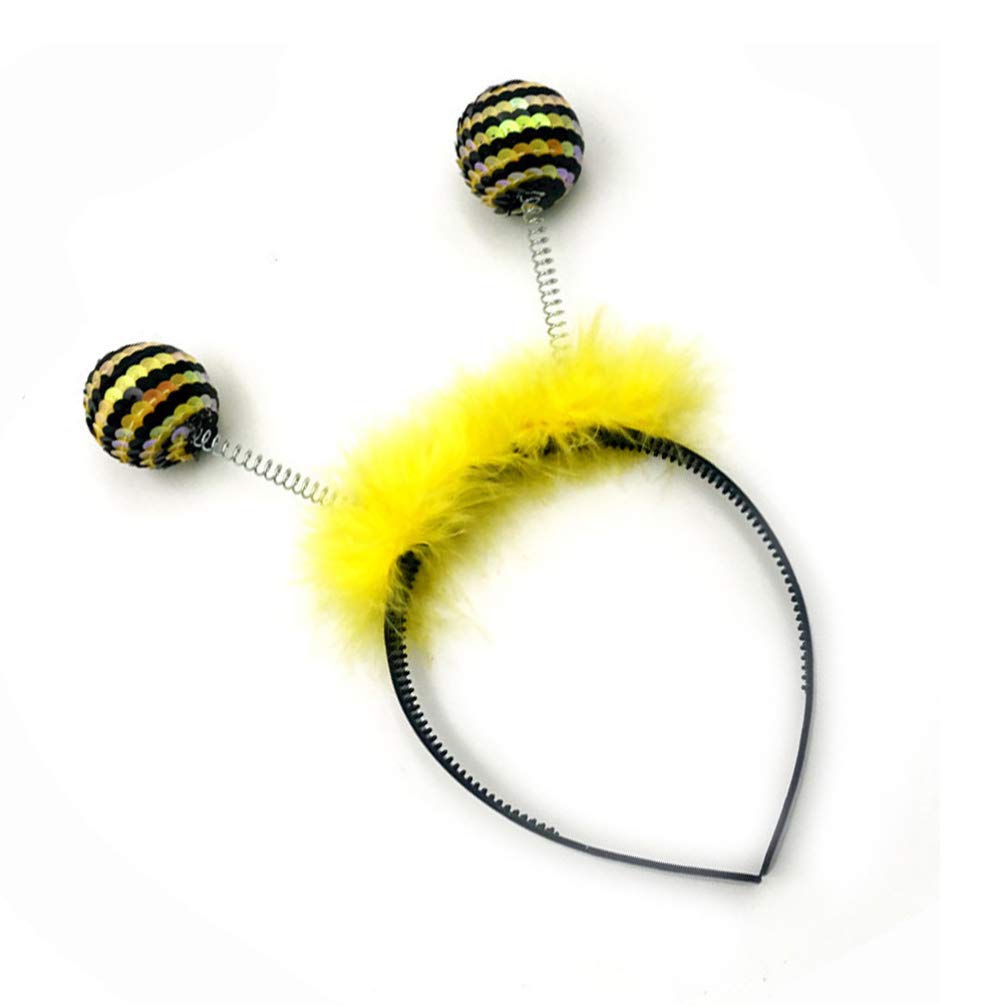 FRCOLOR Christmas Bee Headband Bee Tentacle Hair Band Sequin Feather Bopper Hair Hoop Festival Headress Hair Clasp for Holiday Cosplay Party Favors (Yellow)