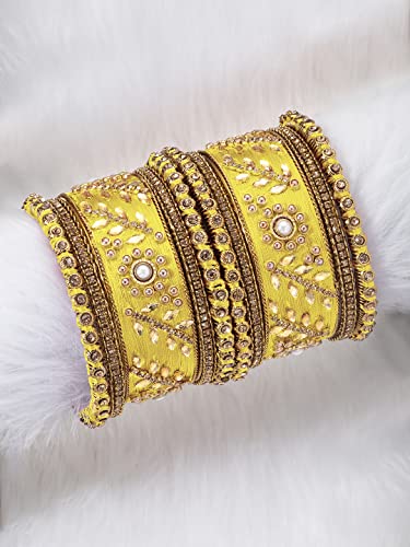 Image of Peora Silk Thread Kundan & Stone Studded Chuda Bangles Set Gift for Women