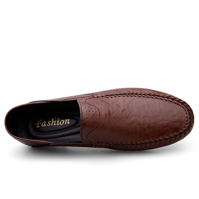 Men's Leather Slip-On Loafers, Casual Driving Moccasins, Flat Oxfords, Brown,Black4