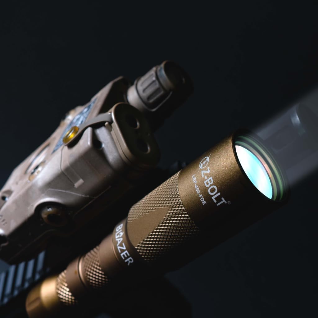 Z-BOLT® Gen 3 Blazer LEP Tactical Weapon Light with Beam Diffuser. Short Barrel. 1 pc 18350 Light Body & Tailcap - 1100 Meter Range & 315,000 Candela (FDE)