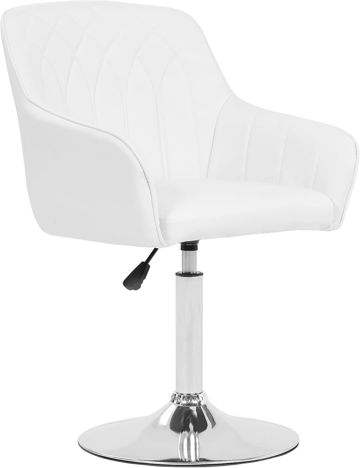 VECELO Modern Accent Chair with Adjustable Height – Swivel Vanity Makeup Chair with White PU Upholstered Seat, Chrome Base, Stylish for Bedroom or Living Room
