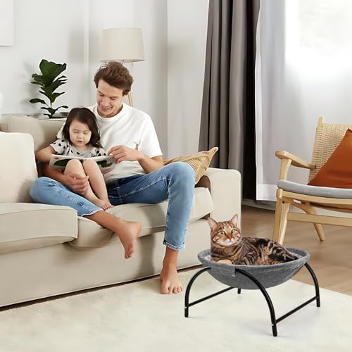 LIFLIX Katzenhängematte Outdoor, Erhöhter Katzenbett mit abnehmbarem, Waschbarem Plüsch, Stehend Hängematte Katzen für Innen-/Außenbereich (Grau)