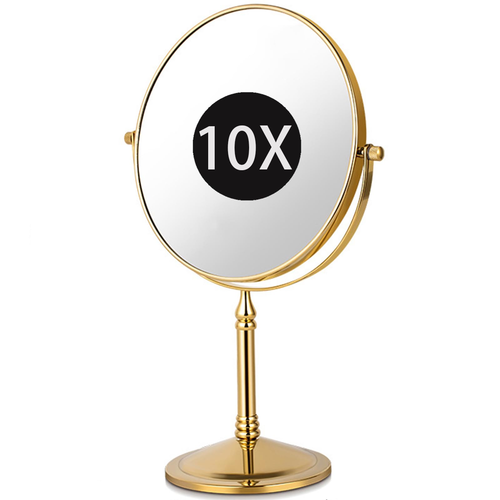 SXFSDOU Standing Vanity Makeup Mirrors, 360° Swivel Desktop Double Sided 1X/10X Magnifying Mirrors with Stand for Bathroom,Gold,8 inch