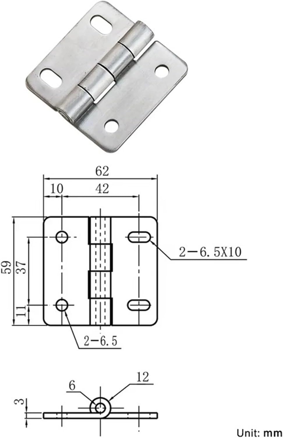 Stainless Steel Waist Hole Hinge Industrial Electrical Machinery Equipment Hinge 1Pcs(59x62x3mm)